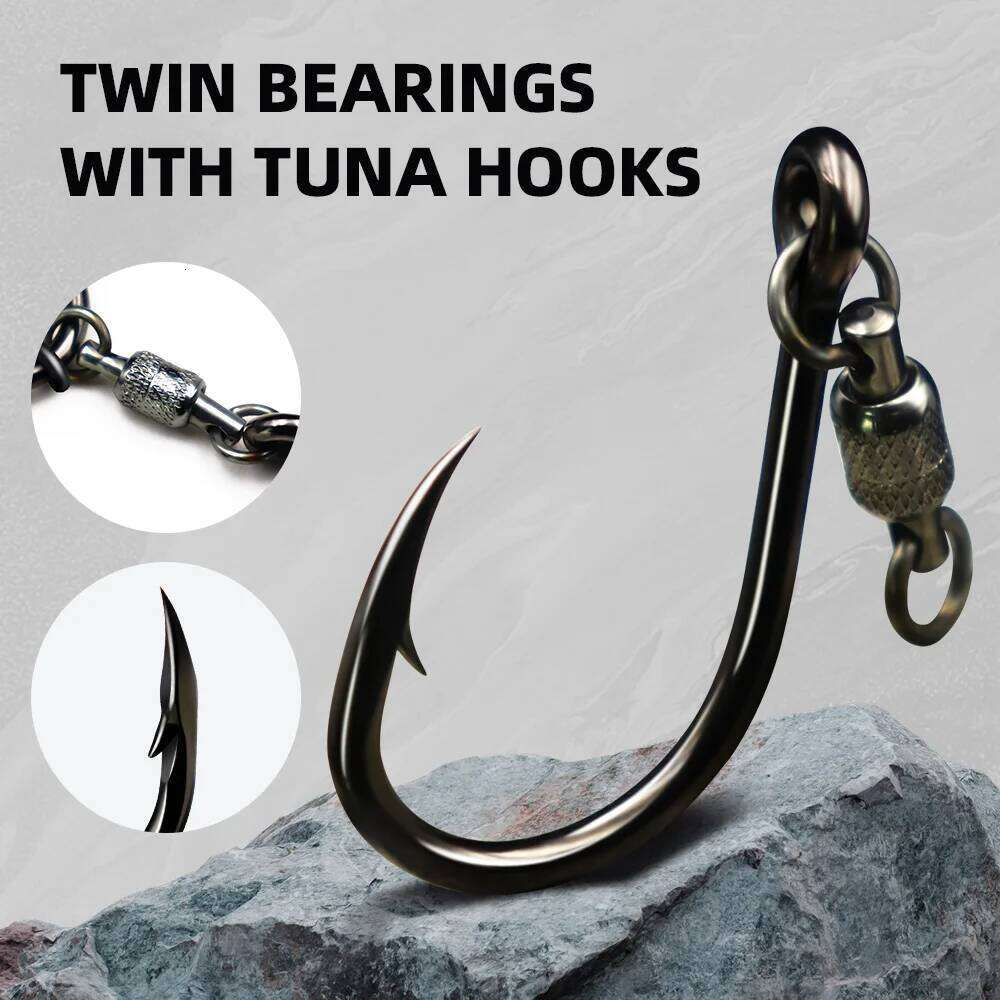 ZYZ 3pcs/Lot With Dual Bearing Swivel 6/0# 7/0# 8/0# Heavy Duty Bait Fishing Black Gang Hooks Free Connectable Z260228