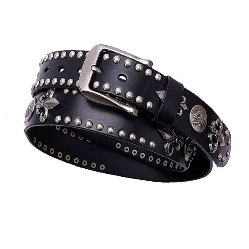 NEW Genuine Leather Heavy Metal Rivet Punk Belts For Rock Stud Cowboy Men Ceinture Homme Waist Belt Cinturon Mujer S260228