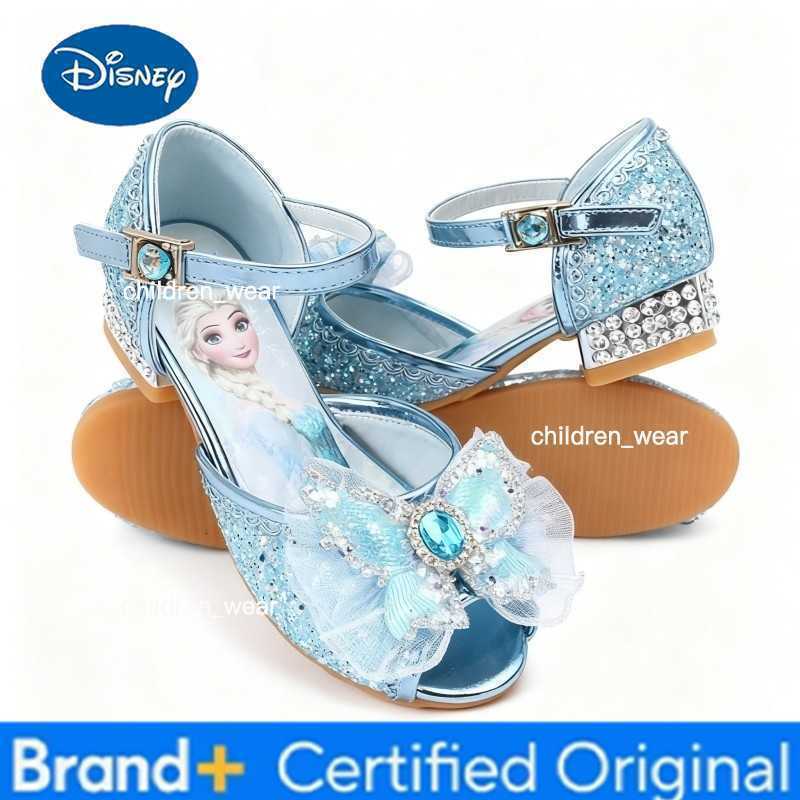 Disney Princess Butterfly Leather Shoes Frozen Elsa Kids Bowknot High Heel Children Girl Glitter Shoes Fashion Girls Party Shoe H260303