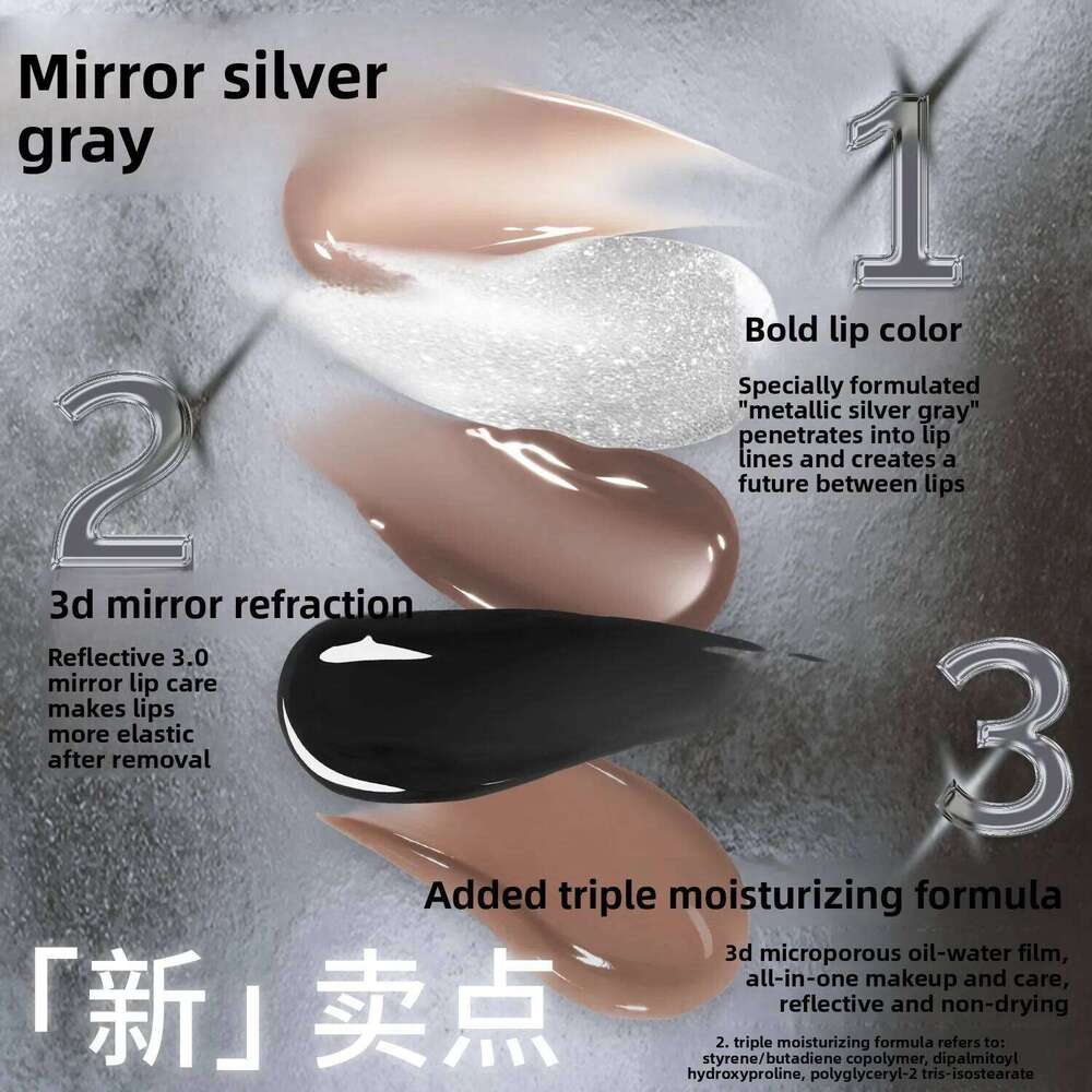 HYNTOOR Playful Rebellious Planet Black Silver Mouth Gray Lip Oil Mirror Water Gloss H260302
