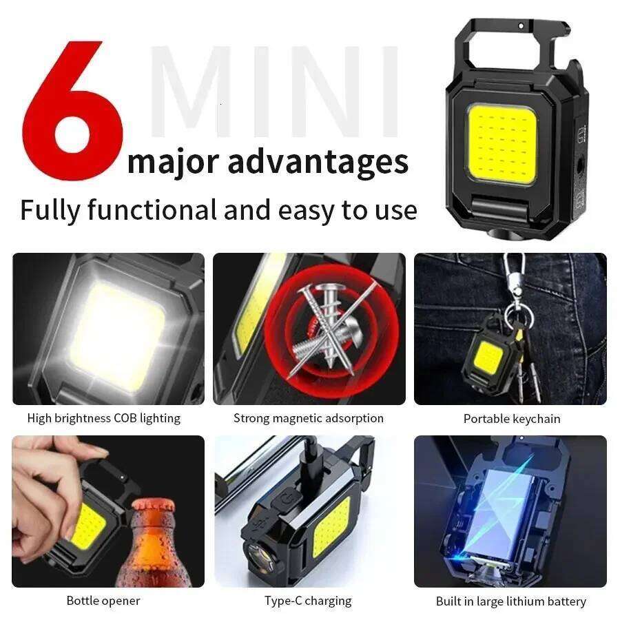 LED Mini Keychain Light COB Work Emergency Lighting Bottle Opener for Camping Outdoor Gadget Multifunctional Magnetic Flashlight S260302