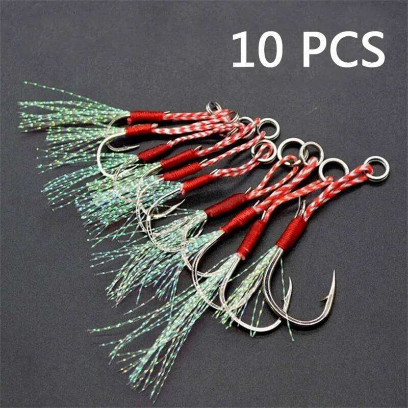 10/60/100pcs Jig Head Fishing Accessories Jigs Assist Hook Barbed High Carbon Steel Slow Jigging Anzuelos Pesca Mar Tackle Z260228