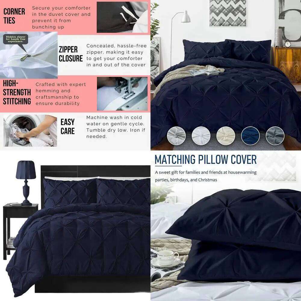 Super King Plus 120x120 Navy Blue 1000-Thread Egyptian Cotton Hypoallergenic Duvet Cover Set with Zip Closure & 2 Pillowcases W260302