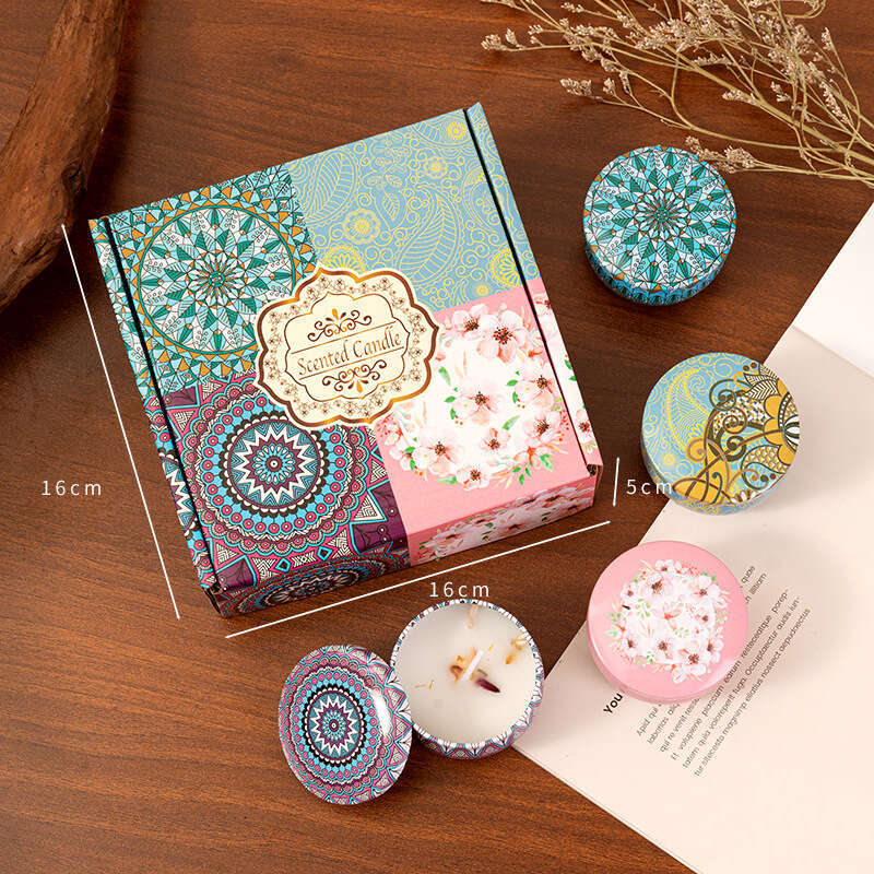Aromatherapy Set Soy Wax Gift Box Tin Can Dried Flower Pattern Candle Cross-Border Souvenir W260303