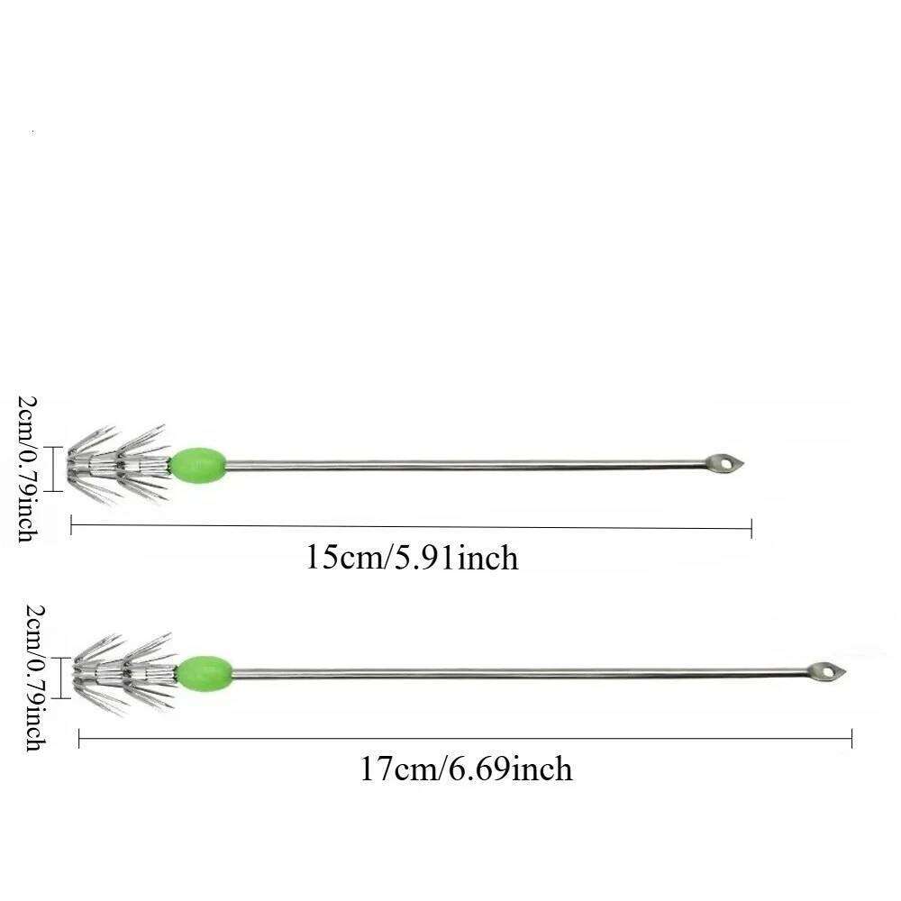 2PCS 15/17cm Luminous Stainless Steel Shrimp Hook Crochet 2-Layer Squid Umbrella Fishing Hooks Z260228