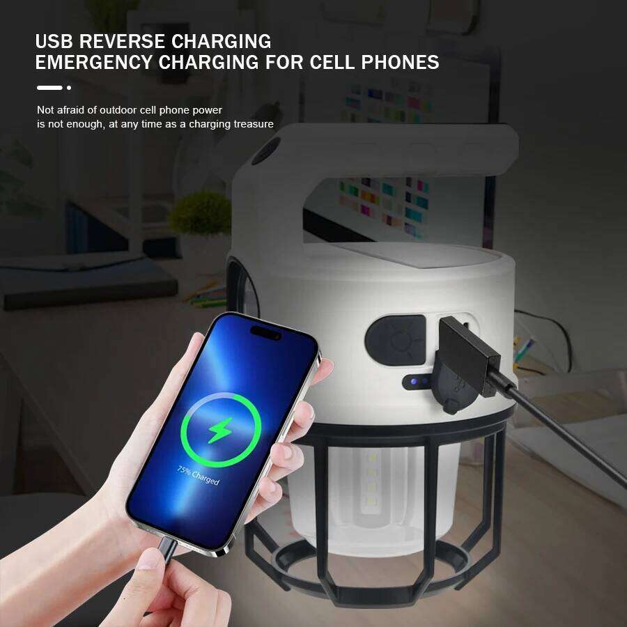 Solar LED Camping Light USB C Rechargeable Outdoor Waterproof Tent With Hook Portable Lanterns Emergency Lights Lamp S260302