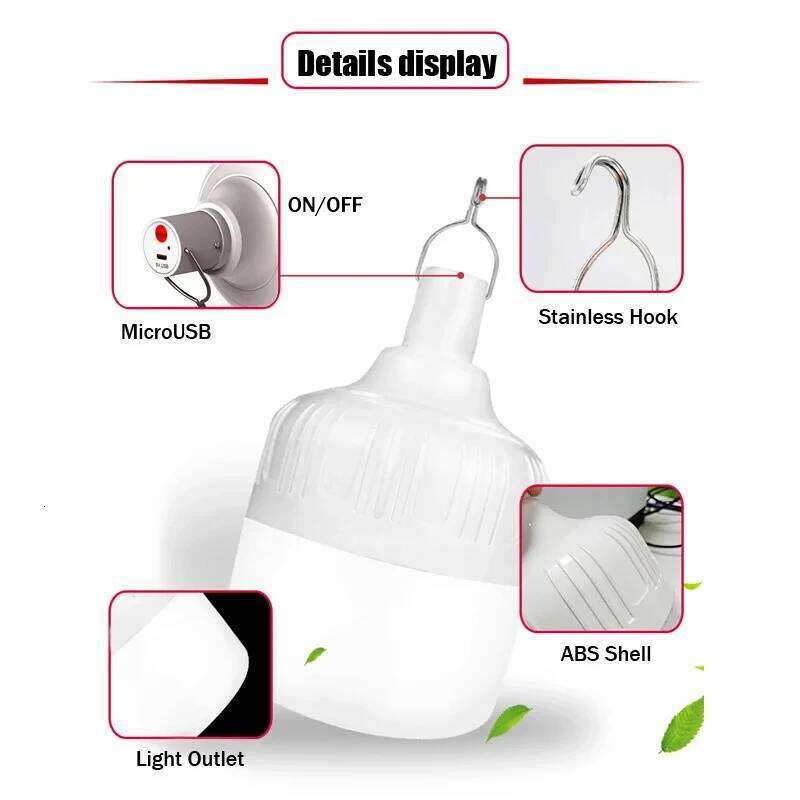 300W Rechargeable Camping LED Portable Emergency Bulb Lights USB Battery Bright Flashlight Outdoor Lantern with Hook S260302