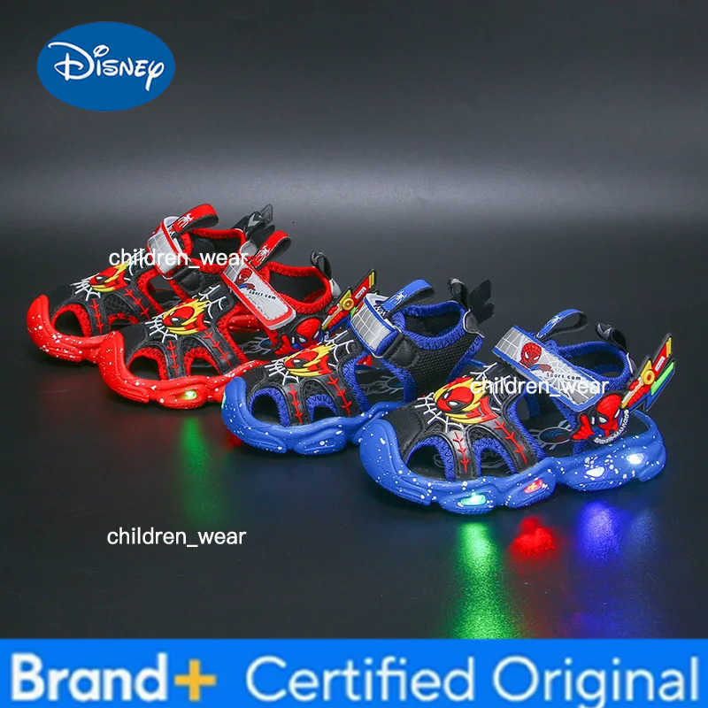 Disney LED Sport Sandals Summer Cartoon Fashion Spiderman Sandals for Boys Casual Beach Shoe Soft Sole Kids Shoes H260303