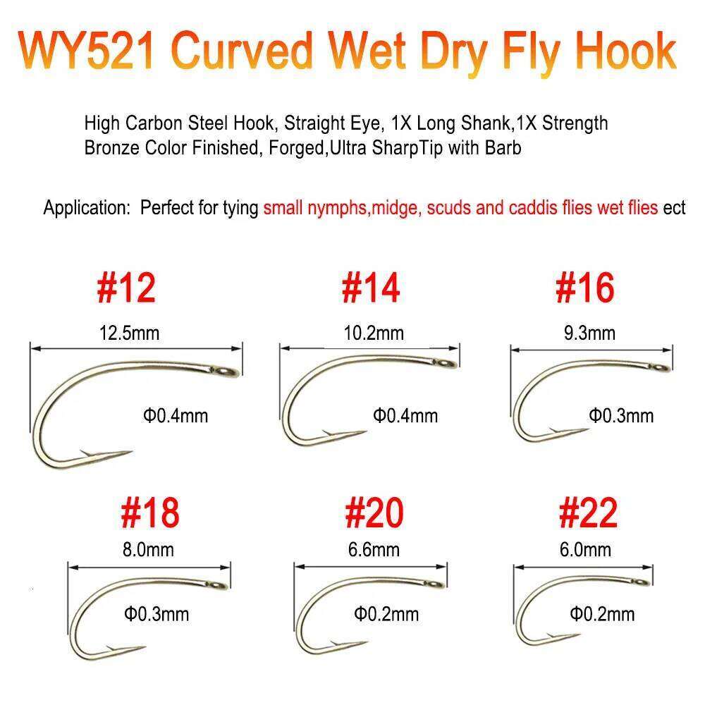 ICERIO 100PCS Classic Barb & Barbless Fishing Dry Wet Jig Shrimps Nymph Caddis Streamer Fly Tying Hook Z260228