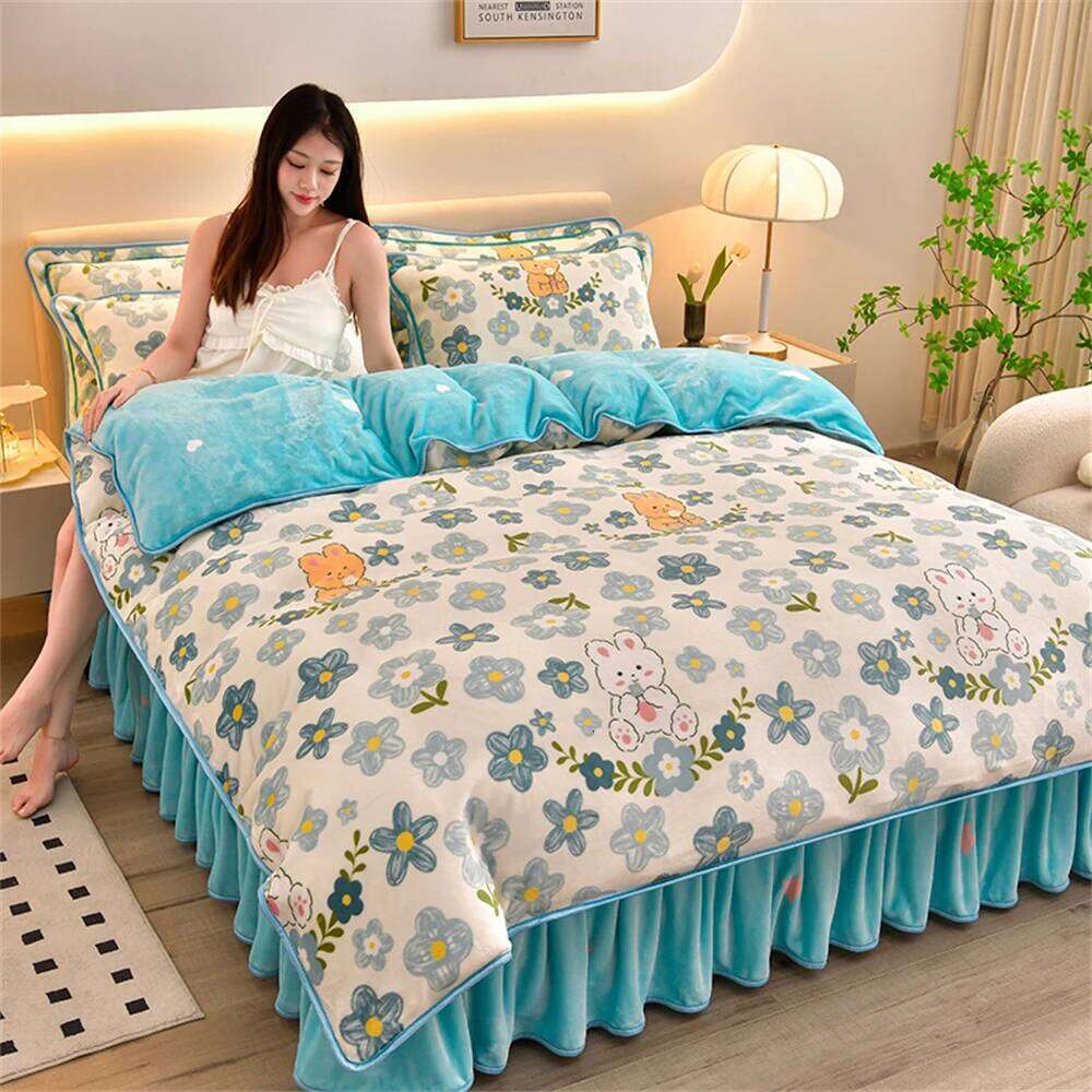 Class A Bedding Milk Fleece Winter Warm Thickened Anti-static Duvet Cover Bed Sheet Home King Queen Soft Four-Piece Set W260302