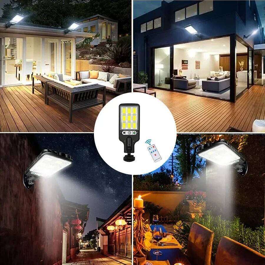 Outdoor Light with Motion Sensor Remote Control Solar Powered Street Lamp COB LED Security Lights Waterproof for Garden S260302