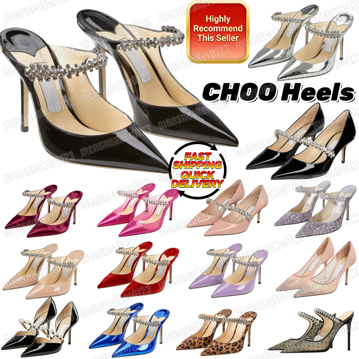 Designer Dress Shoes Women High Heels Red JC Rhinestone Heels 7cm 9cm Pointed Toes Black White Nude Patent Leather Wedding Shoes 35-44