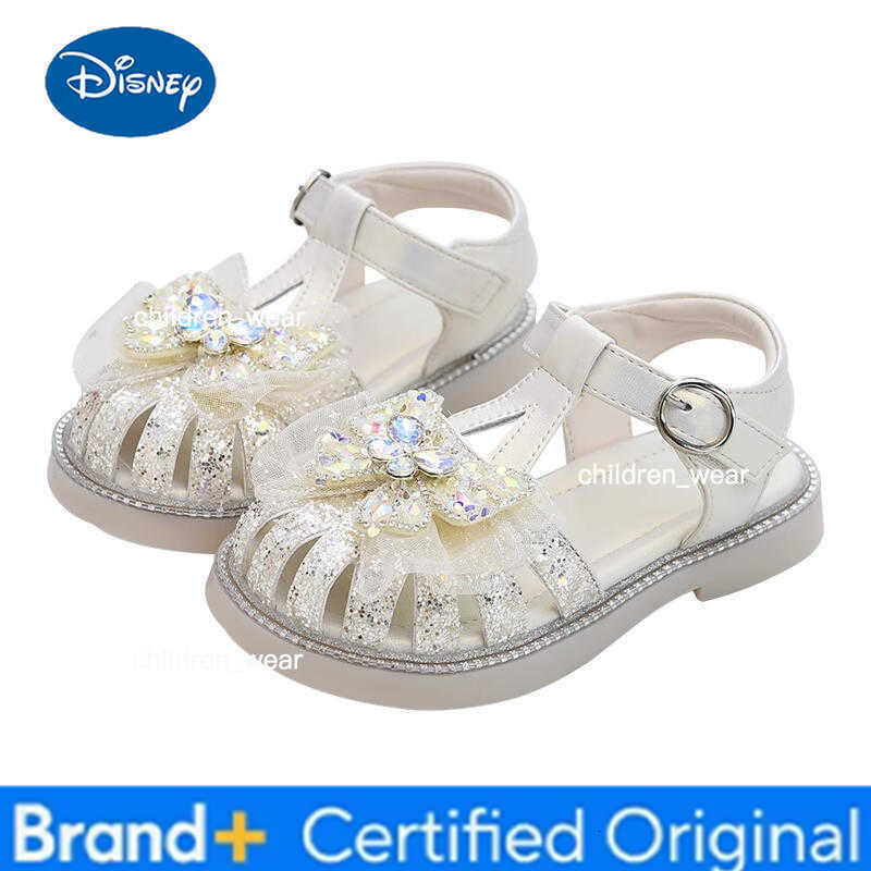 Disney Sweet Glitter Mesh Bowknot Decoration Gladiator Sandals Girl 2025 Summer Cool Hollow Magic Tape Sandals Child Cute Beach Shoes H260303