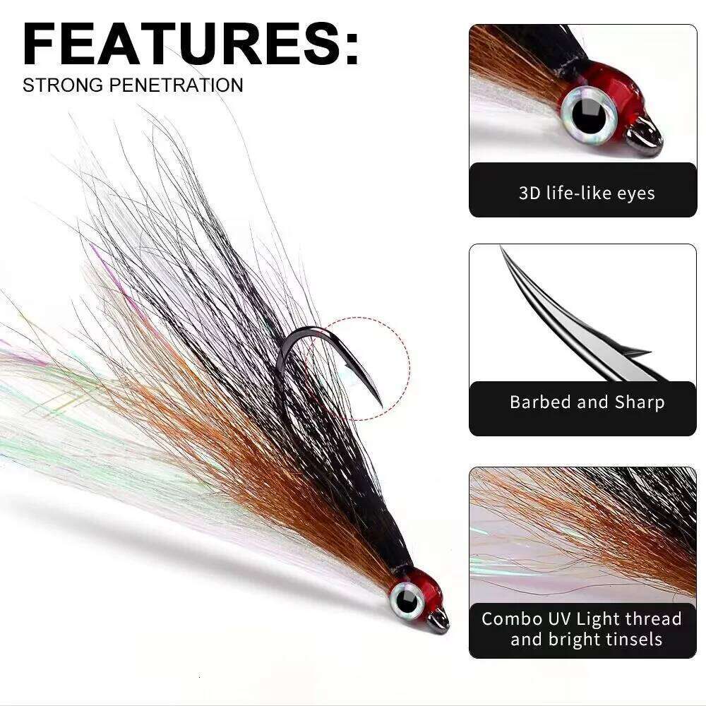 5pcs/bag High Carbon Steel Feather Bionic Lure pesca Gear Barbed Single Hook Outdoor Fishing Accessories Z260228