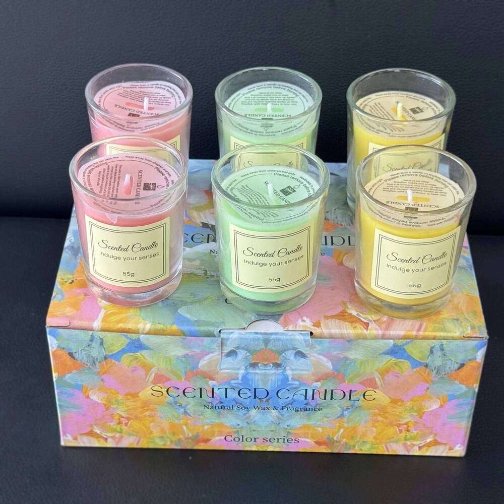 1pcs Premium Gift Box Comes with Glass Cup Smokeless Soy Wax Aromatherapy Candle Day Christmas Valentines W260303