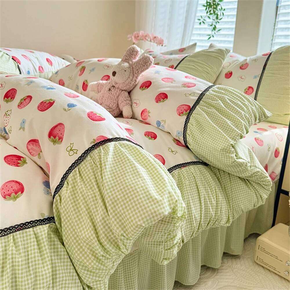 Korean Bedding Washed Cotton Four-Piece Princess Printed Comforter Soft Bed Linen Duvet Set Floral Quilt Cover W260302