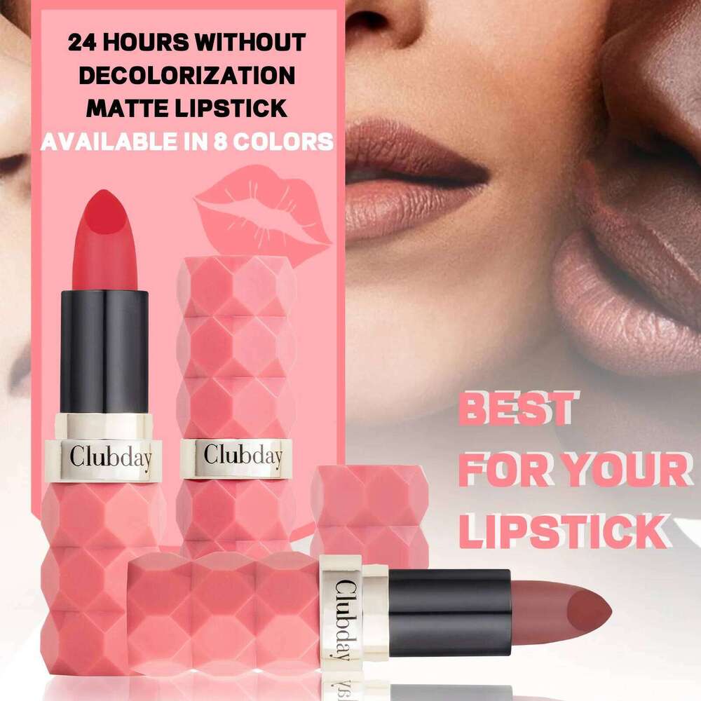 Clubday 8 colors diamond cut long-lasting waterproof non-color loss non-stick velvet matte lipstick H260302
