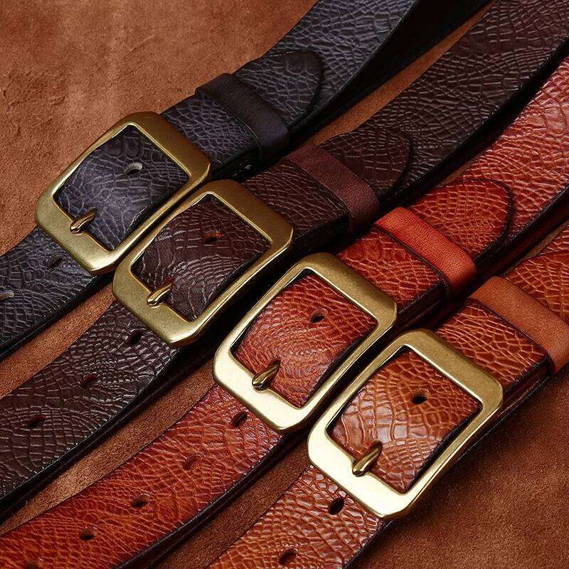 3.8CM Pure Cowhide High Quality Genuine Leather Belts for Men Brand Strap Male Brass Buckle Fancy Vintage Jeans Cowboy Cintos S260228