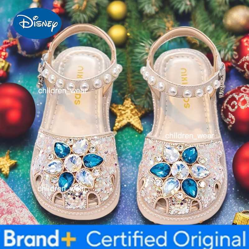 Disney KidsCasual Shoes Sandals PU Leather Summer Shoes For Childrens Crystal Sequin Flat Breathable Anti-slip Pink Blue Size 23-34 H2603031
