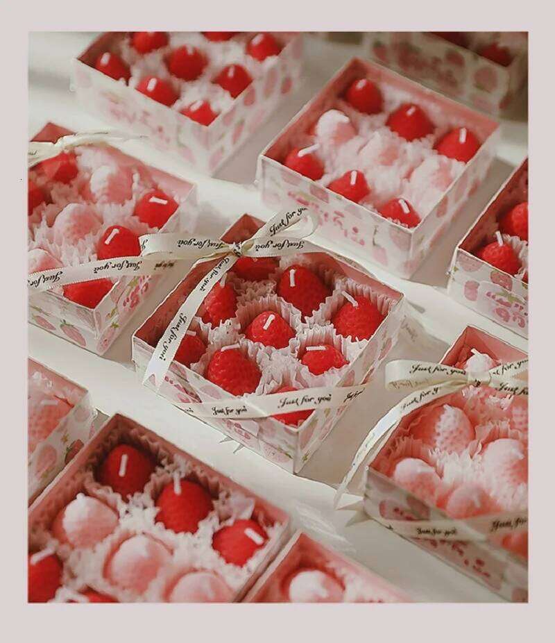 4/6/9pcs Strawberry Shaped Gift Box Handmade Realistic Fruit Aromatherapy Scented Mini Candles Home Decor Gifts W260303