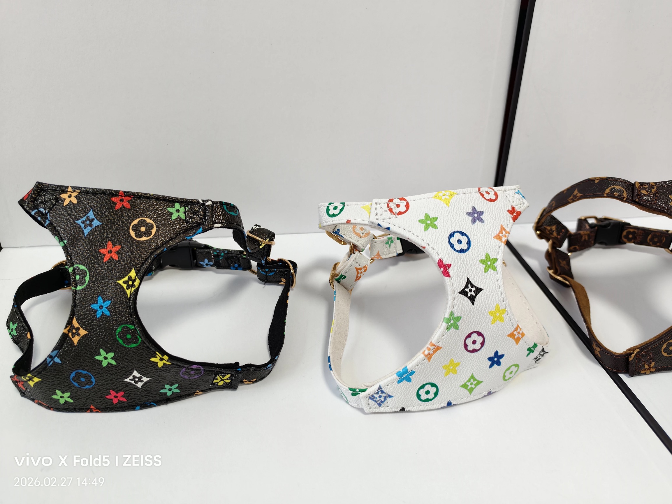 LV Chic Printed Dog Walking Gear - Collarless Step-On Vest & Comfort Fit Belt for All Dogs