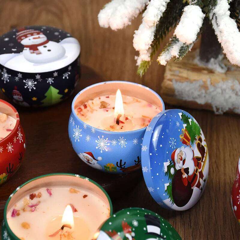 1PC Christmas Aromatherapy Candle Tinplate Rose Goji Berry Blood Orange Lavender Vanilla Gift New Year Party Home Decoration W260303