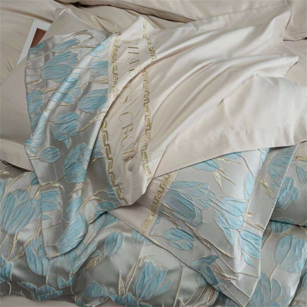 High Precision Embroidery Four Piece Satin Jacquard Bedding Set Comforter Bed Linen Duvet Sets Queen King Quilt Cover W260302