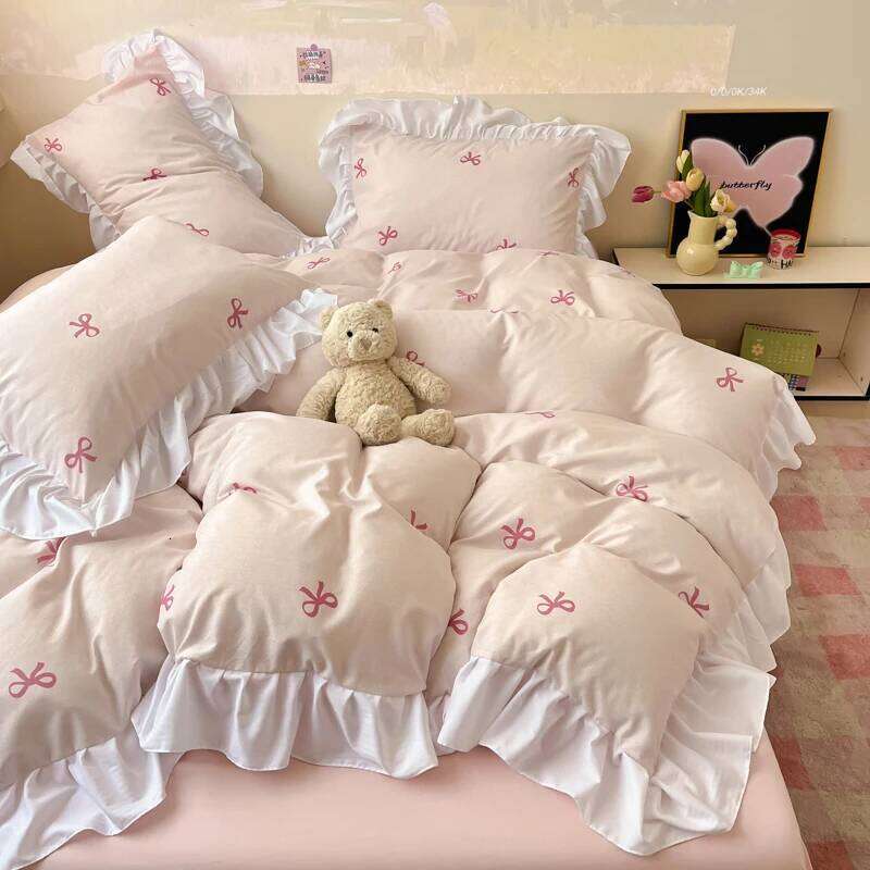 2025 New Yunsoft Cotton Korean INS Age Reduction Lace Cartoon Four-Piece Quilt Cover Girls Bedding Set W260302
