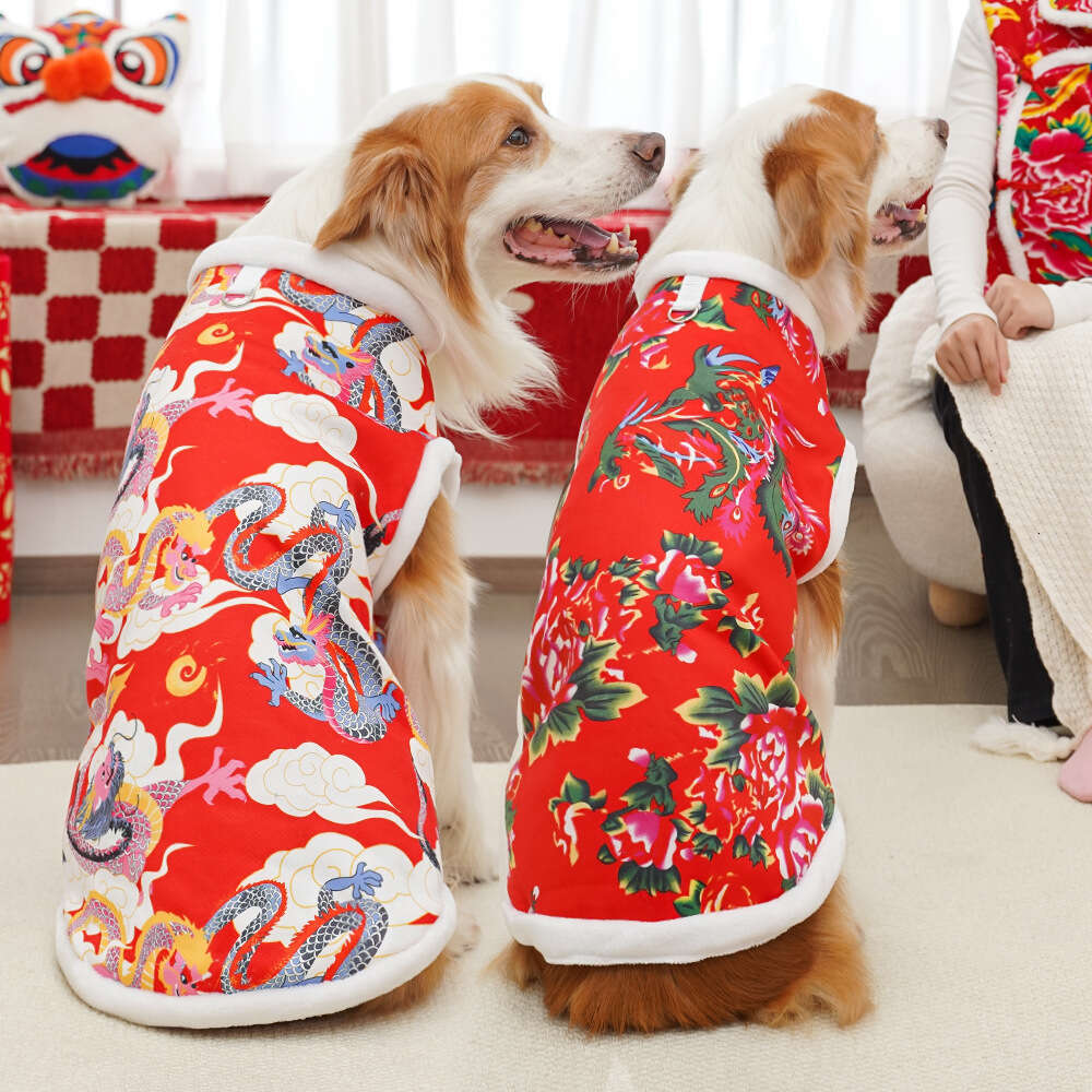 Famous brand Pet New Year Autumn Winter Fleece Cat Supplies Northeast Coat Big Flower Teddy Corgi Fund Fur Dog Clothes pupakaIK