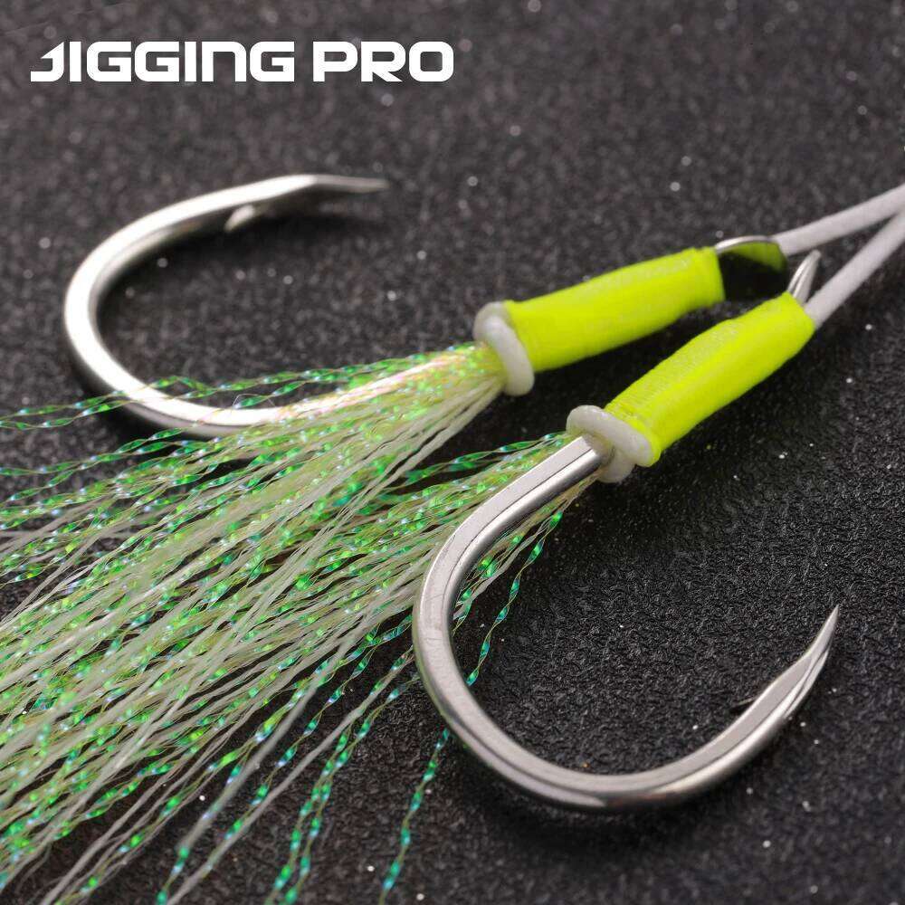 Jiggingpro 1/0 2/0 3/0 4/0 Sea Tackle Slow Jigging Fishing Hook Glow Double Assist Hooks Z260228