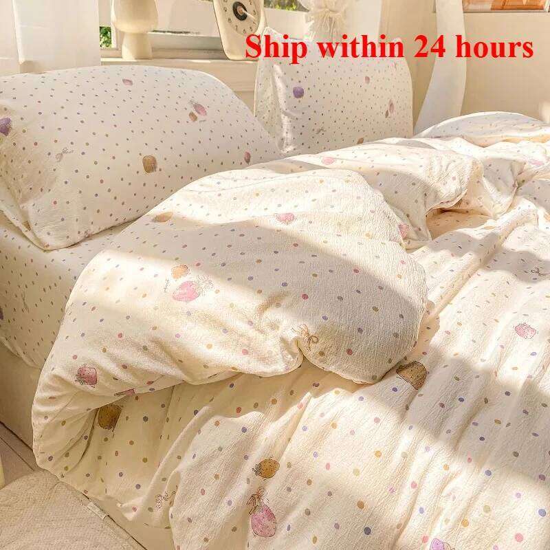 2025 wrinkled double-layer yarn four-piece set, mattress model, cream wind class A cloud feeling super soft kapok kit W260302