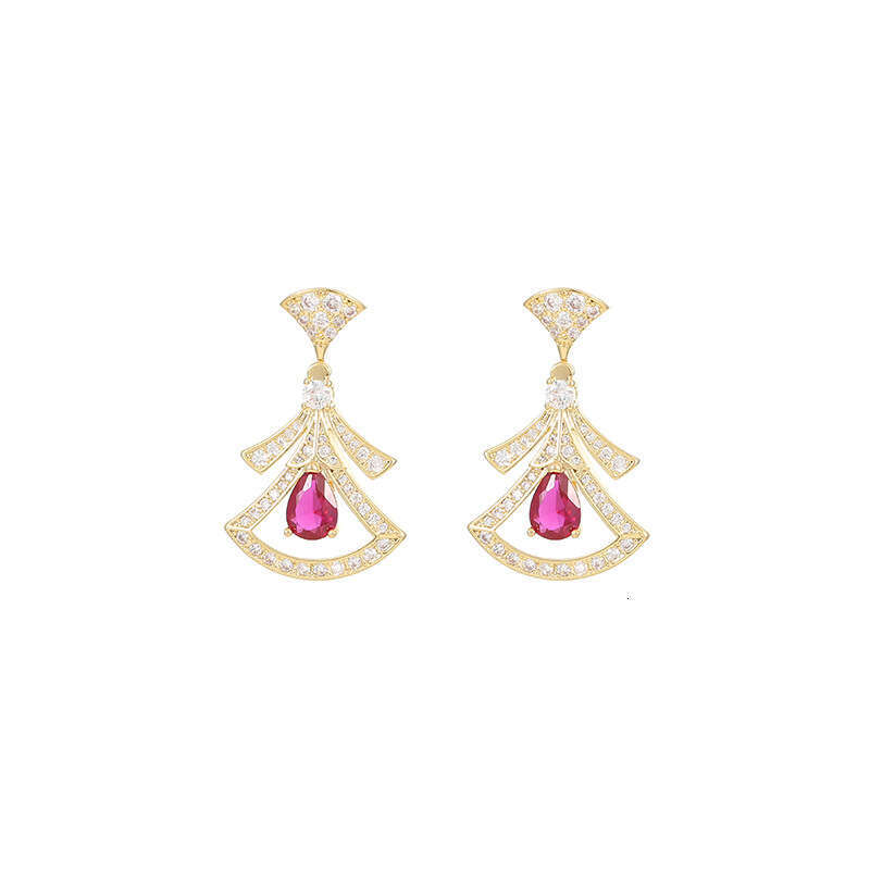 Skirt-shaped Fan Earrings, Light Luxury High-end Style Elegant With Zirconia And Full Diamond Inlay Personalized Earrings For Women
