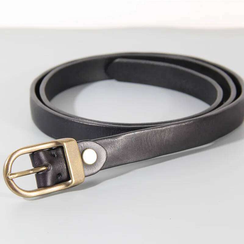 Retro Narrow Women's Pure Copper Button Top Cowhide All-match Casual Jeans High Quality Luxury Women Belt S260228