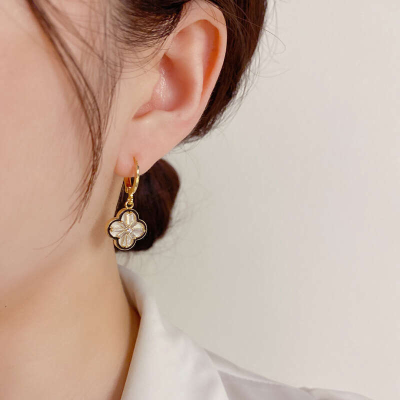 Womens Jewelry Earrings Hoop Crystal Inlay Clover Dangle Studs Two-Tone Contrast Rim Huggie Earrings for Women