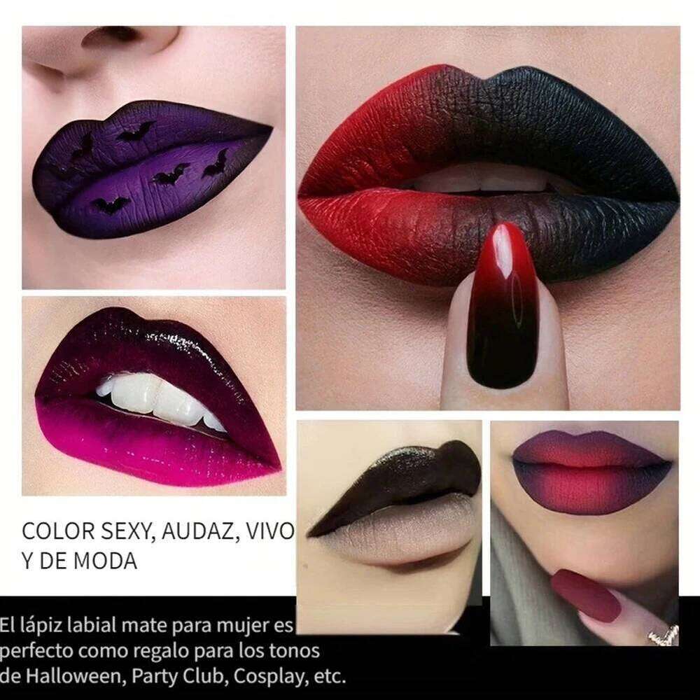 Halloween Dark Lip Gloss Matte Colorful Non Fade black Lipstick Kit Waterproof Lasting Black Red Blue Velvet Lipsticks H260302