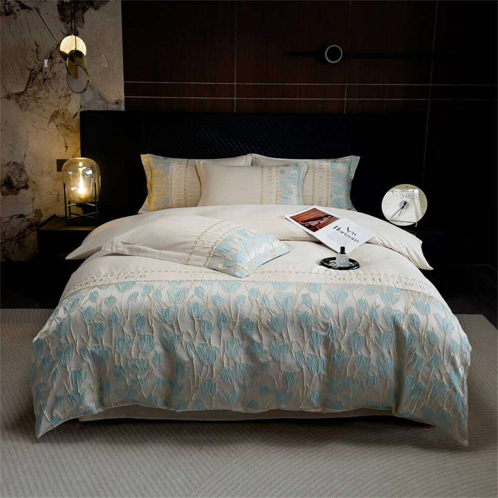 High Precision Embroidery Four Piece Satin Jacquard Bedding Set Comforter Bed Linen Duvet Sets Queen King Quilt Cover W260302