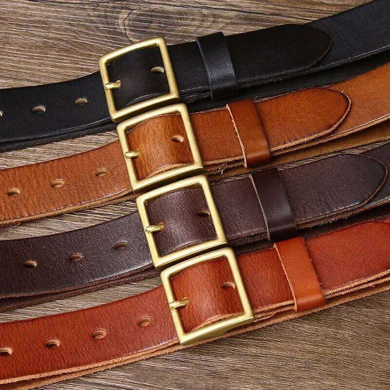 3.3CM Pure Cowhide Genuine Leather for Men's Women High Quality Jeans Brass Buckle Belts Cowboy Fashion Designer Matching Belt S260228 508 17b