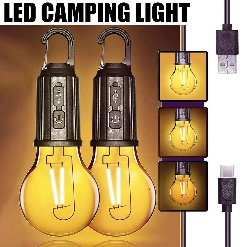 LED Lights USB Rechargeable 3 Lighting Modes Dimmable Vintage Light Bulbs with Hook Outdoor Camping Hiking Tent Lantern S260302