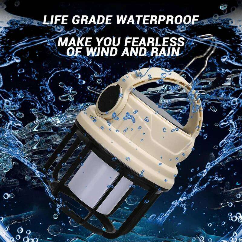 Multifunctional Solar Camping Lights Rechargeable Flashlight Outdoor Waterproof Portable Power Bank Emergency Lamp with Hooks S260302