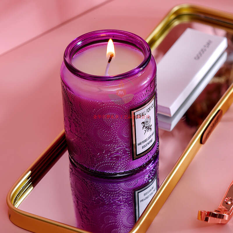 Cross-Border Large Embossed Glass Cup Souvenir Aromatherapy Wholesale Custom Creative Smokeless Fragrance Candle Ornament W260303