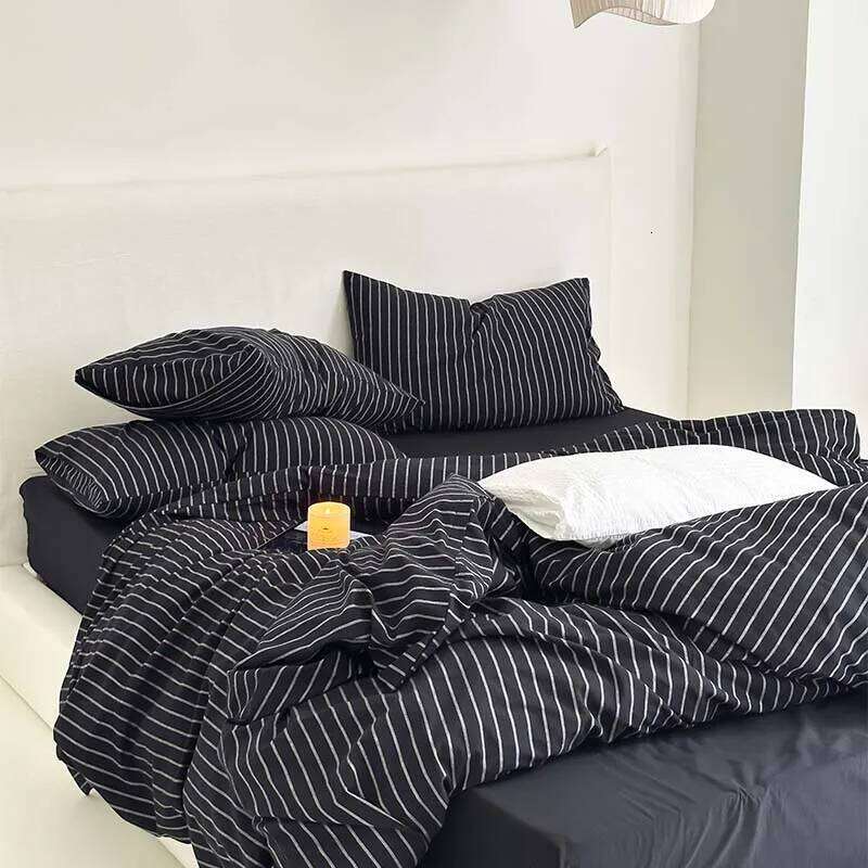 Bedding 100%Cotton Simple Black Stripe Duvet Set Single Full Double Queen King Nordic Quilt Cover Bed Sheet Pillowcase W260302