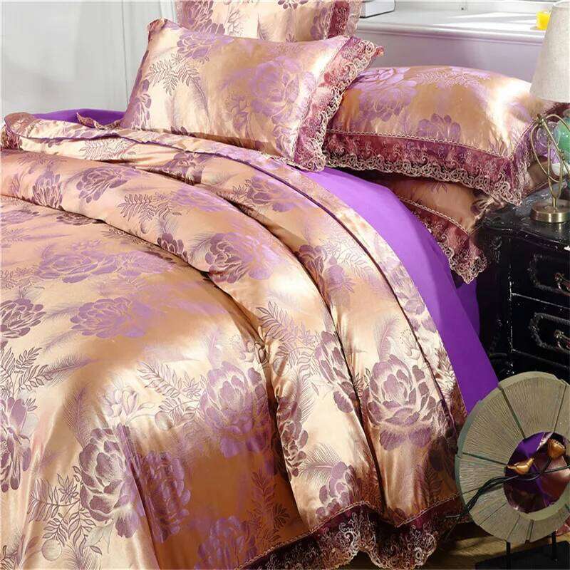 Nordic Satin Jacquard Bedding Luxury Flower Duvet Set Adlut Quilt Cover Pillowcases Sheet Twin Queen King Home Texiles W260302