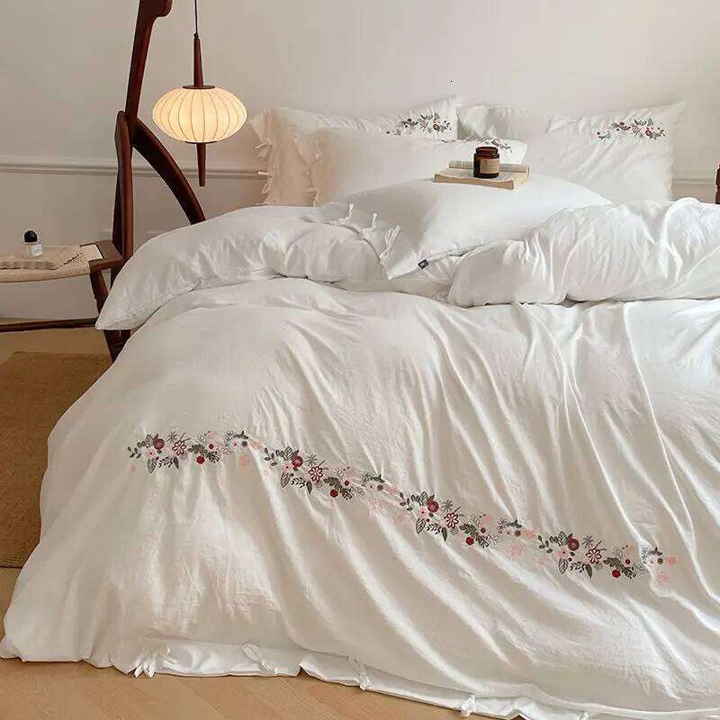 New Chinese embroidery washed cotton soft quilt cover bed sheet four-piece set W260302