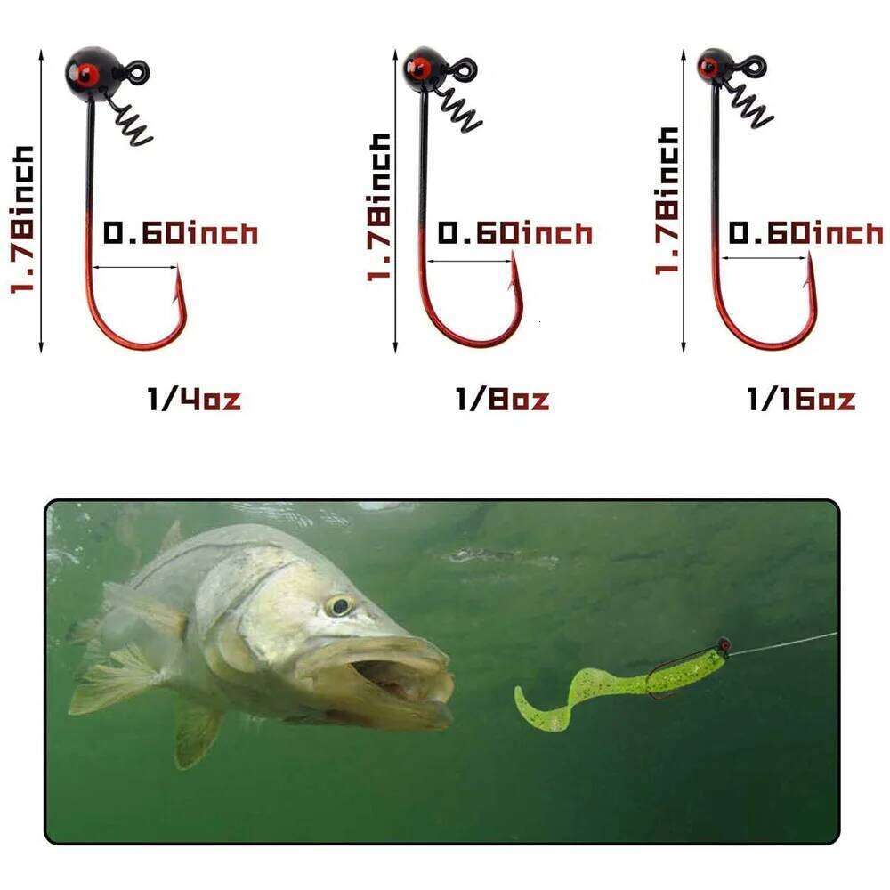 6Pcs Jig Head Shaky Football head Soft Worm Lure spring lock Weighted jig fishing Hooks for Bass Fishing 1/4 1/8 1/16oz Z260228