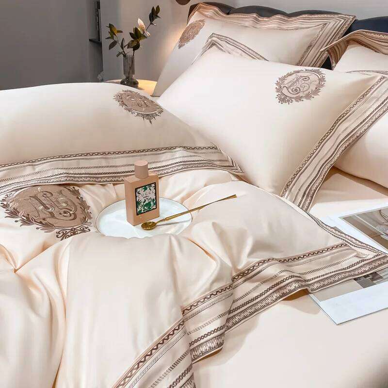 Luxury Embroidery Bedding Sets 1000TC Egyptian Cotton Champagne White Red Duvet Cover Bed Sheet/Fitted Sheet Pillowcases 4Pcs W260302