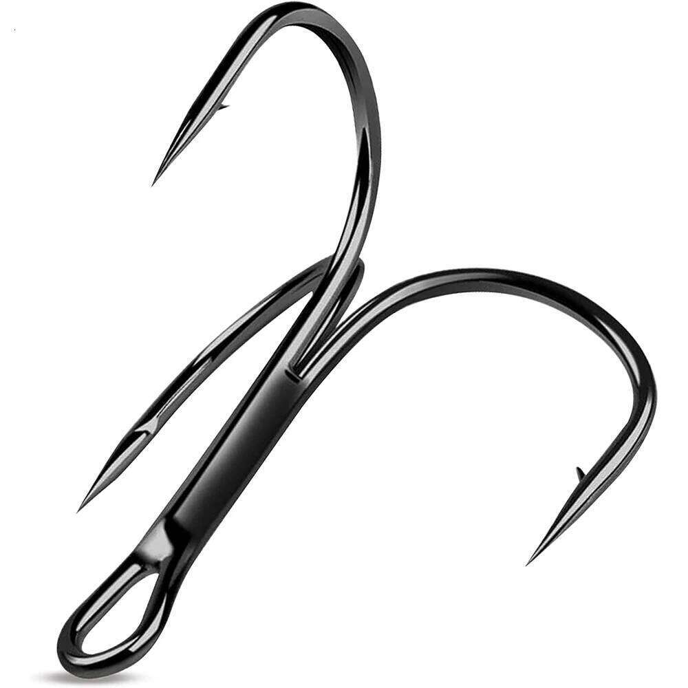 50Pcs Fishing Hooks Sharp Round Bend Barbed Treble High Carbon Steel Triple Hook for Bass Trout Saltwater Freshwater Z260228