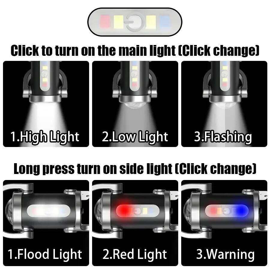 1/2Pcs Rechargeable Flashlight Multifunction COB Work 6 Modes Emergency Keychain Light for Walking Search Hiking S260302