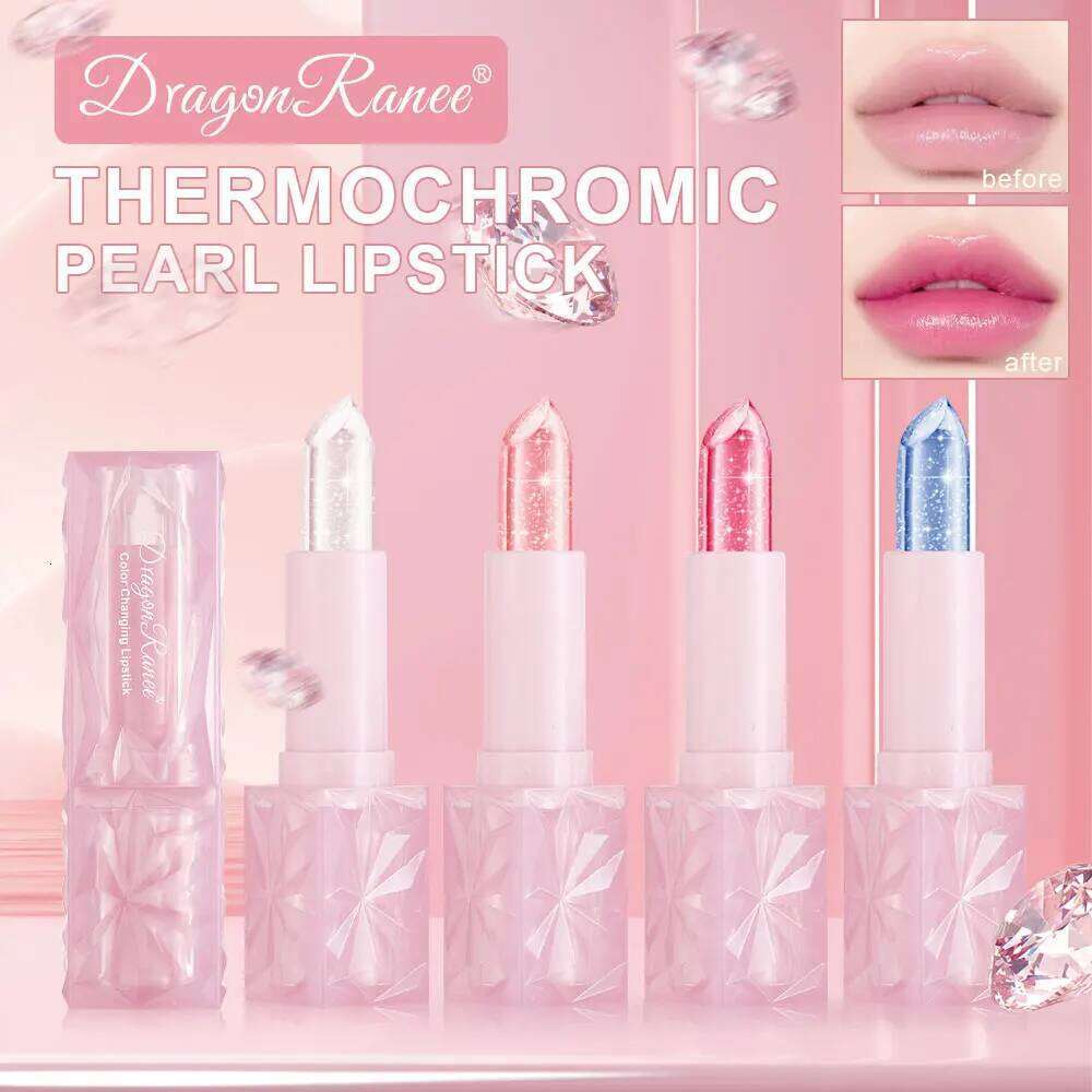 Dragon Ranee Colorful changing Thermochromic Pink Three-Diamond Crystal Lipstick Waterproof Long-Lasting Moisturising H260302