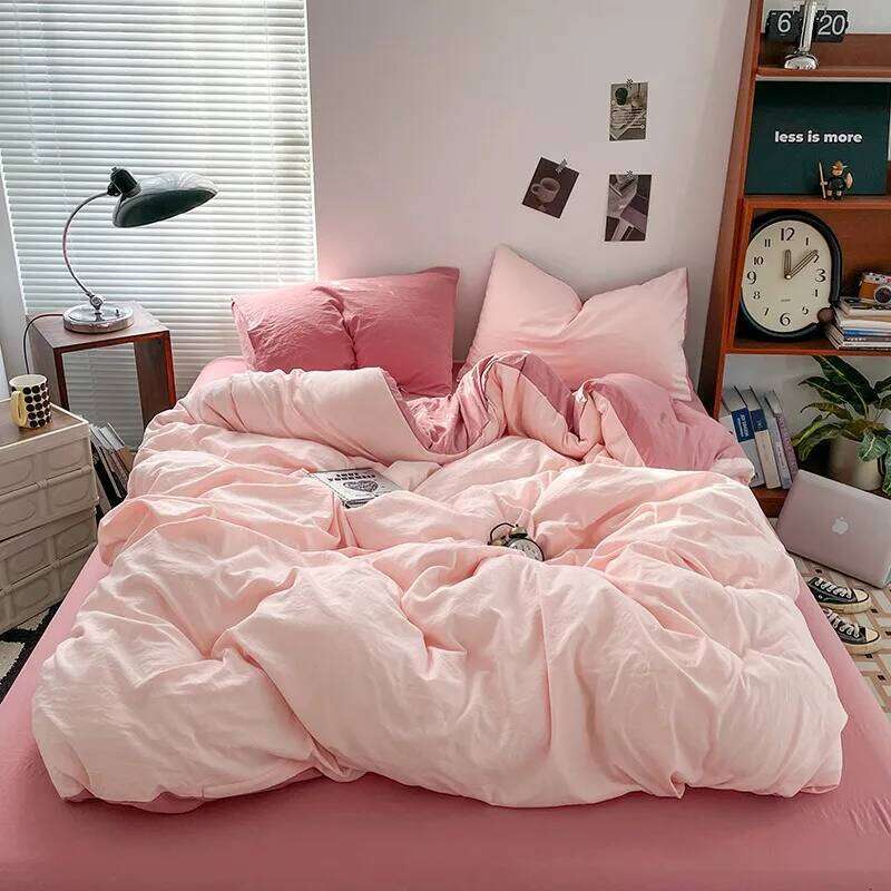 A-class washed cotton four piece solid color linen with bed sheet, down duvet cover, pillowcase, bedding set W260302
