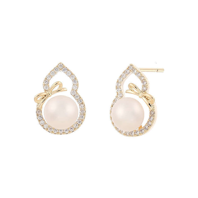 Xiangyun Zircon Small Gourd Earrings For Women Light Luxury Ancient New Chinese Style Imitation Pearl Earrings